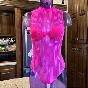 Fashion Nova Hot Pink Mesh Bodysuit